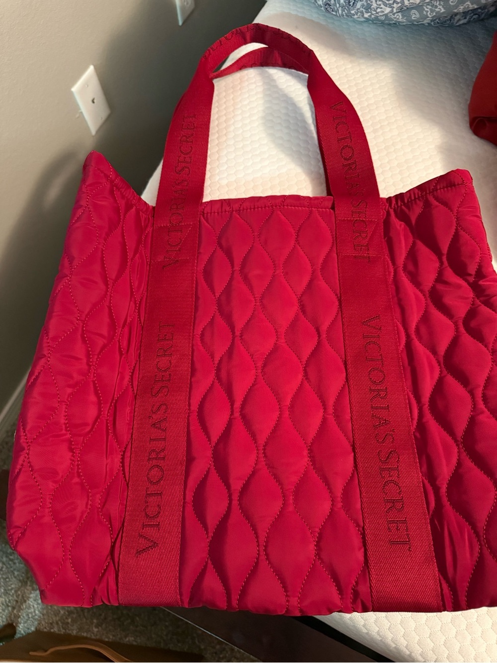 Victoria's Secret Quilted Pink Tote with Logo Straps